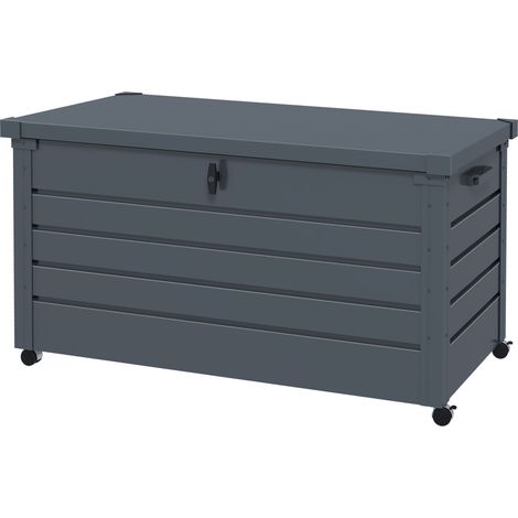 Coffre de rangement extérieur 311l avec serrure et 2 poignées, acier galvanisé, 120 x 62 x 66cm, gris foncé.