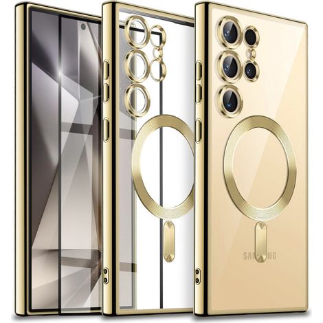 Funda para Samsung Galaxy S24 Ultra, Electro MagSafe, color dorado + cristal cerámico con adhesivo completo. (1/5)