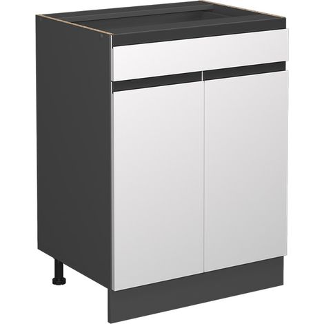Mobiletto base per cucina R-Line, Bianco, 60 cm Forma a J, con cassetto, senza piano di lavoro, Vicco