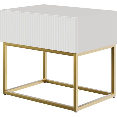 Selsey VELDIO - Mesita de noche con cajón, blanca con patas de metal dorado, 50 cm (1/5)