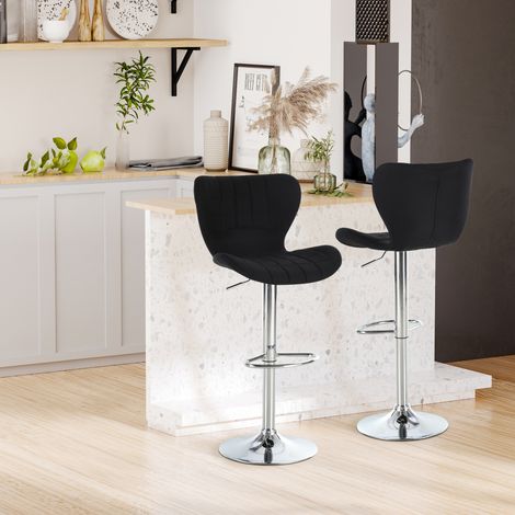 HOMCOM Tabourets de Bar Design Contemporain Lot de 2 Réglable 59-81 cm Pivotant 360° Lin Noir (1/5)