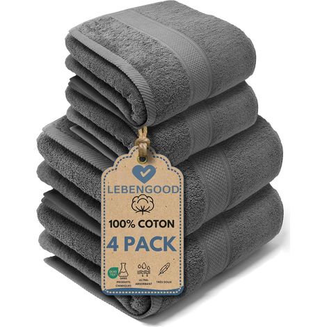 Set 4 Serviette de Bain 100% Coton 2 Toilette 2 Douche Oeko TEX Taille durables (1/5)