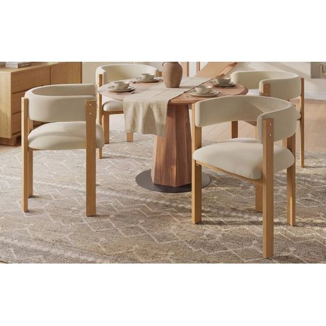 Ensemble de 4 chaises salle à manger ergonomiques, rembourrage épais, pieds en fer, aspect bois – respirantes, faciles à nettoyer, pour salon, chambre, cuisine (1/4)
