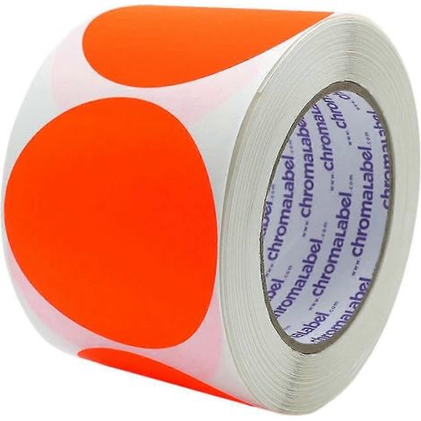 Étiquettes autocollantes rondes amovibles de 5 cm (2 pouces) avec code couleur, 500 par rouleau, bleu foncé-Fluorescent Redorange (1/3)