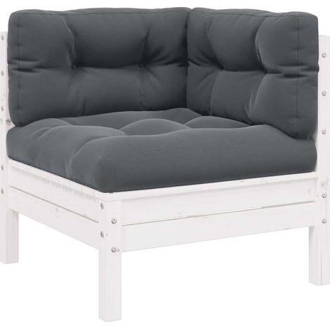 Canapé 2 places de jardin Divan de jardin et coussins Blanc Bois de pin solide (1/5)
