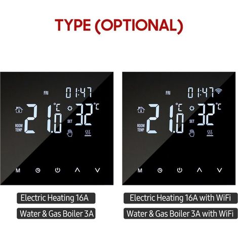 Thermostat de chauffage intelligent Wi-Fi, contrôleur de température numérique, contrôle par application mobile, écran LCD tactile, programmable par semaine, pour la maison et l'école (1/5)