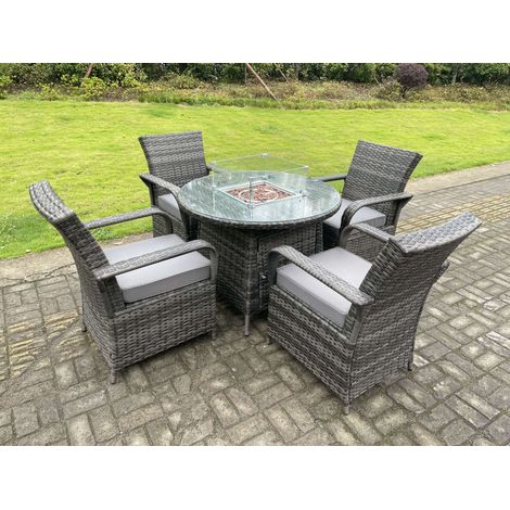 Fimous Rattan Garden Furniture Gas Fire Pit Rectangle Round Dining Table And Dining Chairs 4 Seater + Round Table (1/5)