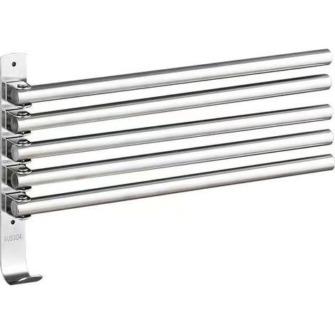 Porte-Serviettes - Acier Inoxydable 304 - Pivotant 180° - Mural Pliable 5 Barres - Salle De Bain Cuisine - 1 Pièce (1/5)