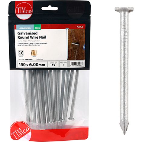 Timco Galvanised Round Wire Nails - 150 x 6.00mm (500g Bag) (1/3)