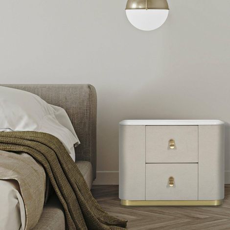 Chevet, Commode Basse, Table de Nuit, Étagère de Chevet, 60x40 h47 cm, Crème et Or (1/5)