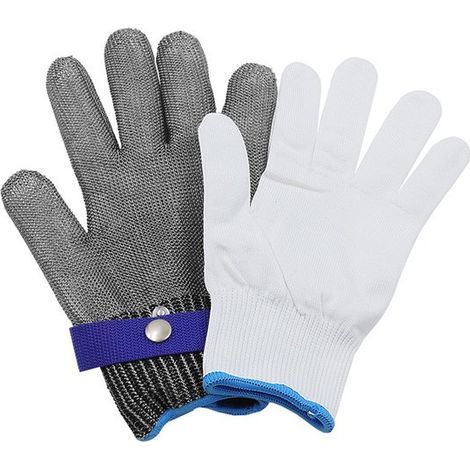 Gant résistant aux coupures – Gant de travail en maille d'acier inoxydable niveau 5 pour boucher, verrier et tronçonneuse (L) (1/5)