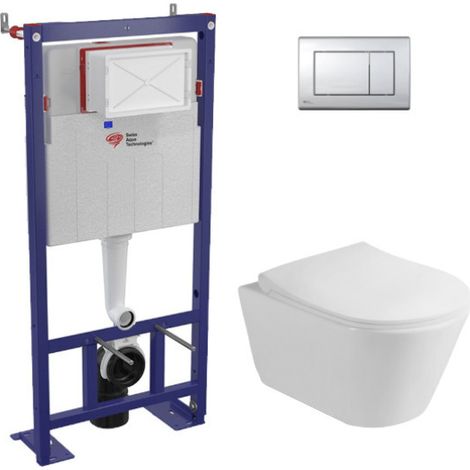 Swiss Aqua Technologies Pack WC Bâti-support autoportant, WC sans bride Lucco Avva, Abattant softclose, Plaque Chrome (1/5)