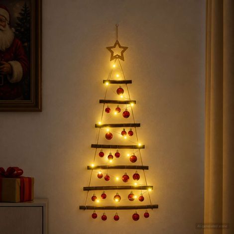 vidaXL Árbol de Navidad colgante con bolas 90 cm 30 LED Blanco Cálido (1/5)