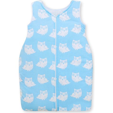 Saco de dormir de algodón para niños, talla M, de 6 a 12 meses, TOG 2.5, aislante para todo el año, color azul búho. (1/4)