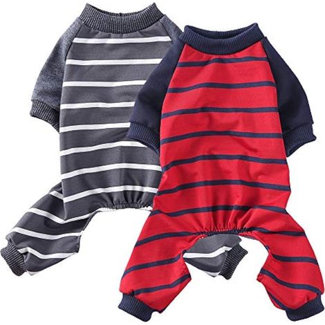 Lot de 2 pyjamas pour petit chien, vêtements de nuit d'intérieur doux et confortables à rayures pour chiens, chiots, chats (1/5)
