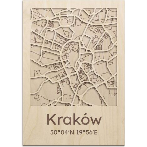 Mapa ilustrado de madera de la ciudad de Cracovia (1/2)