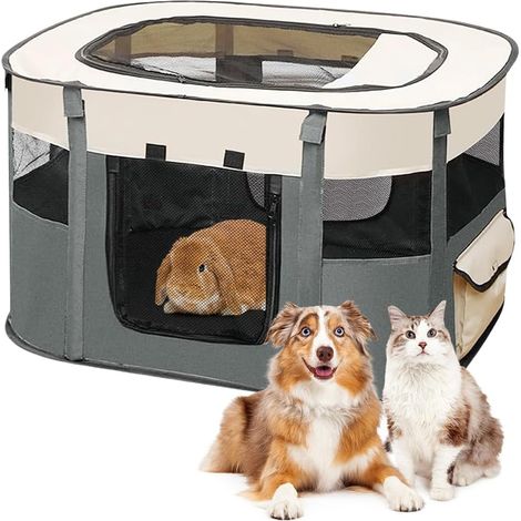 Enclos pliable pour chiots et animaux - En tissu Oxford - Tente rectangulaire pour chiens lapins cochons d'Inde et chats - Pour l'intérieur ou l'extérieur - 70 x 55 x 40 cm - Gris (1/5)