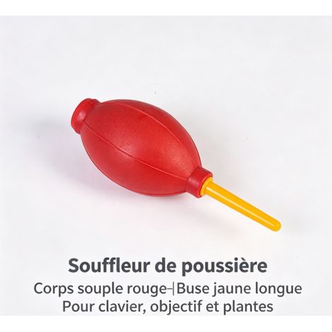 Souffleur de poussière corps rouge buse jaune longue, soufflette manuelle pour objectif photo, clavier et plantes (1/5)