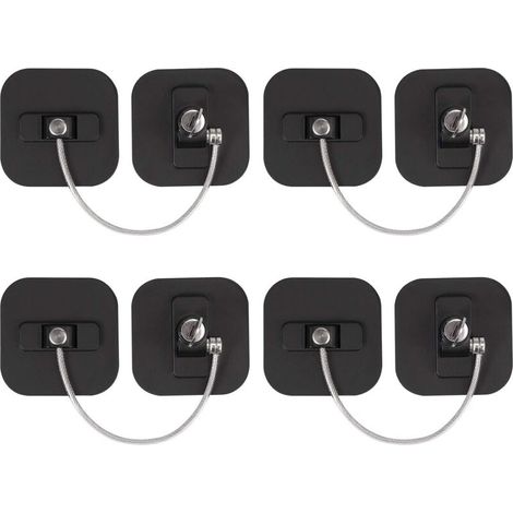 Bardusch-Verrou de fenêtre noir   Lot de 4   Câble en acier inoxydable 182mm   Installation facile   Sécurise fenêtres et réfrigérateurs (1/5)