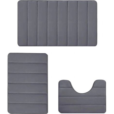 Ensemble de 3 tapis de bain, mousse à mémoire de forme, antidérapant, microfibre, salle de bain (1/5)