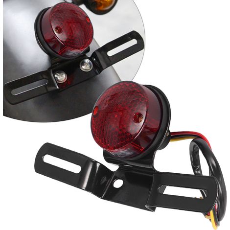 Feu arrière rond de style vintage pour moto convient aux modifications des cruisers Harley comprend un support de plaque d'immatriculation intégré, un feu stop/arrière, une base en métal et un feu d (1/4)
