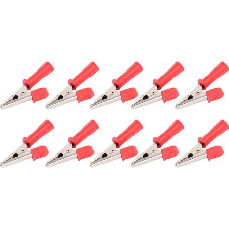 Lot de 10 pinces crocodiles isolées en laiton avec douille de 4 mm, ouverture de 10 mm, 20 A, référence J.60046, rouge. (1/5)