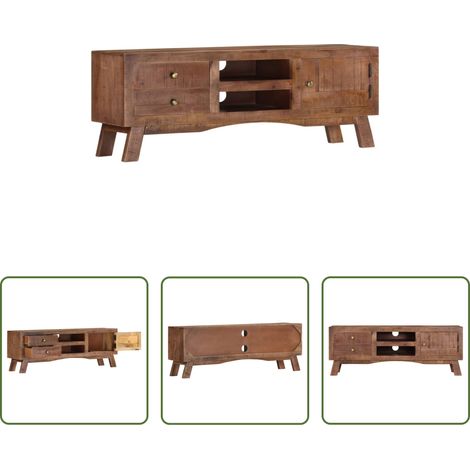 vidaXL Meuble en bois de manguier -  Meuble TV 110x30x40 cm Bois de manguier brut (1/5)