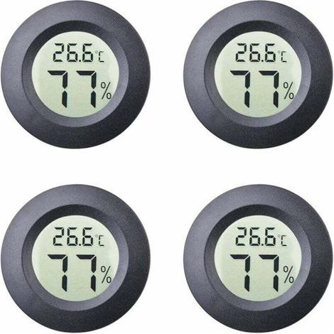 4-Pack Mini Hygromètre Intérieur Rond Thermomètre Mètres Celsius ou Fahrenheit Moniteur LCD Numérique Jauge De Température D'humidité pour Humidors Pots Incubateurs Etui Guitare Reptiles Voiture-Fei Y (1/4)