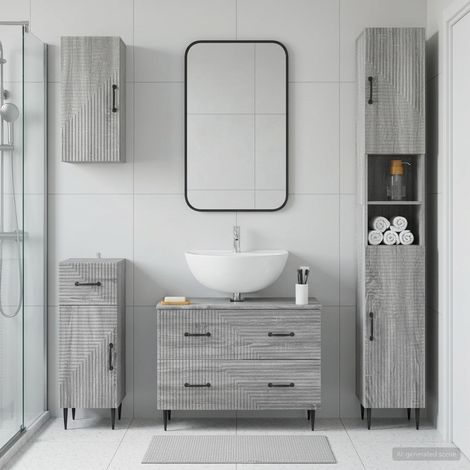 vidaXL 4 Piece Bathroom Cabinet Set HAARLEM Grey Sonoma (1/5)