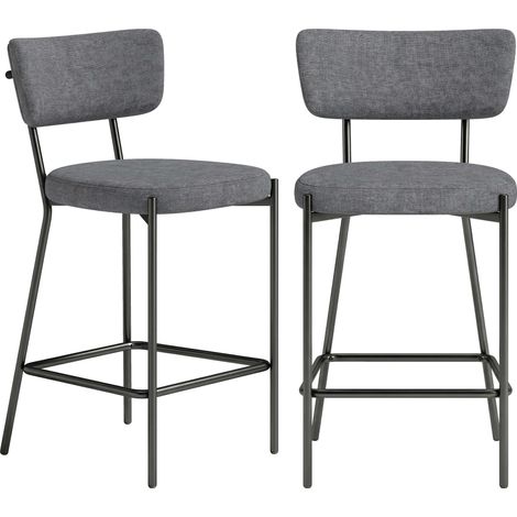 Graue Barhocker, 2er-Set, geschwungene Rückenlehne, Metallgestell