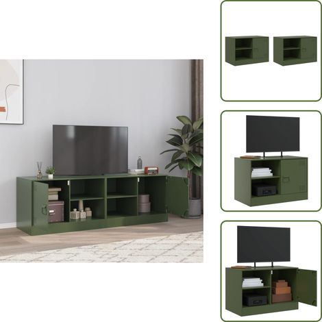 TV-Schränke 2 Stk. Olivgrün 67x39x44 cm Stahl - TV-Schrank - Fernsehschrank - Regal - Wohnzimmermöbel - Stauraum (1/5)