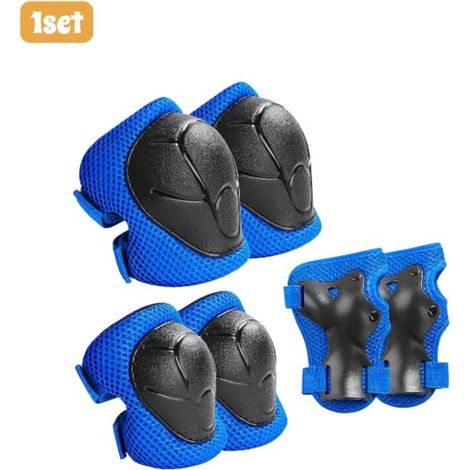 pièce - Équipement de protection - Comprend des genouillères, des coudières et des protège-poignets pour enfants - Trois en un - Convient pour le patinage, le vélo, le roller et la trottinette - Blauw (1/5)