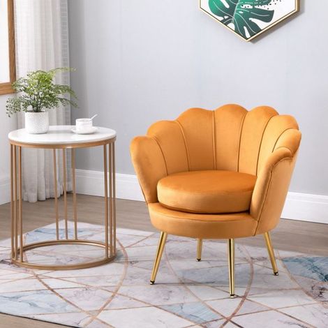 EASYCOMFORT Poltrona Vintage di Design in Velluto Giallo, Poltroncina da Camera con Schienale Alto 76x67x74cm