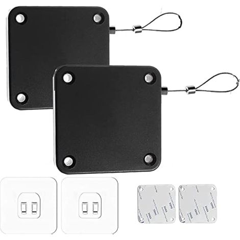 Lot de 2 ferme-portes automatiques avec capteurs, sans perçage, à cordon, ferme automatiquement la plupart des portes, noir, 800 g (1/5)