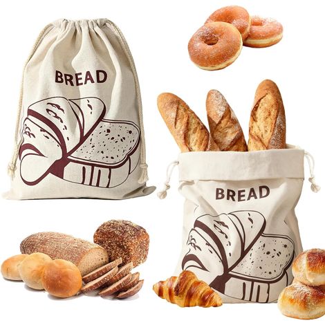 Sac à pain en lin JeiibrZui - 30 x 40 cm - Lot de 4 - Fermeture à cordon - Beige - Réutilisable pour le pain, la baguette et les légumes (1/5)