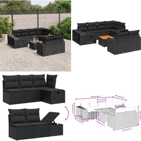 11-tlg. Garten-Sofagarnitur mit Kissen Schwarz Poly Rattan - Gartenmöbel Set - Esszimmergarnitur - Outdoor Möbel - Lounge Garnitur - Rattan Gartenmöbel - Home & Living (1/5)