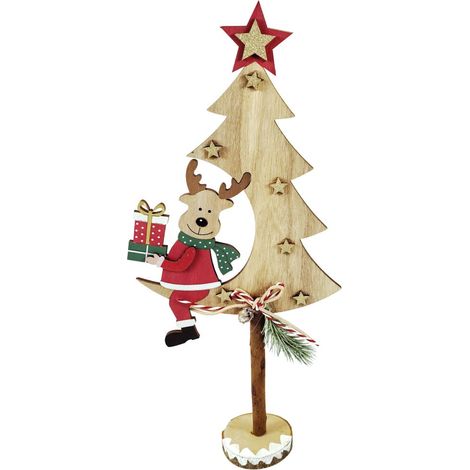 TrendLine Dekofigur Holz Tannenbaum Reh 45 x 42 x 52 cm mehrfarbig Figur