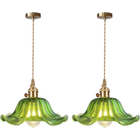 royaluxe- 2PCS Plafonnier D'Intérieur Vintage Suspension Luminaire En Verre Lustre Rétro Suspension Moderne Vert