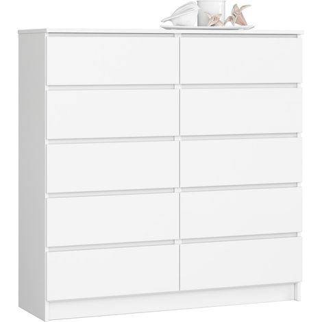Commode AKORD K120 Blanche 120 cm 10 tiroirs façade Blanche 120x40x121 cm (1/5)