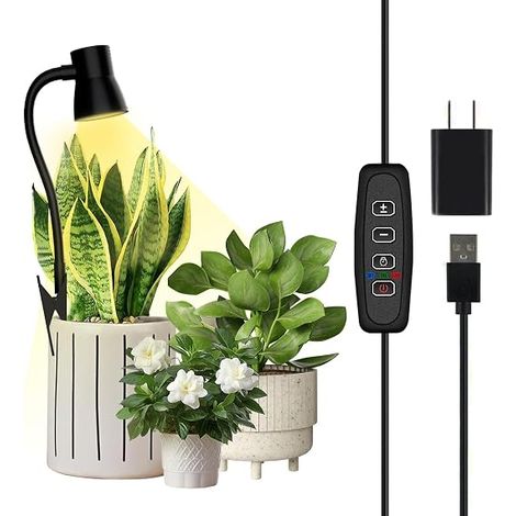 Indoor Plant Grow Lights, Full Spectrum LED Gooseneck with Clip, Automatic Timer, Brightness Levels (Black) (1/5)