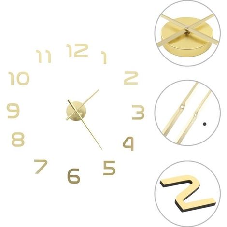Horloge murale vidaXL 3D, design moderne, 100 cm XXL, or (1/3)