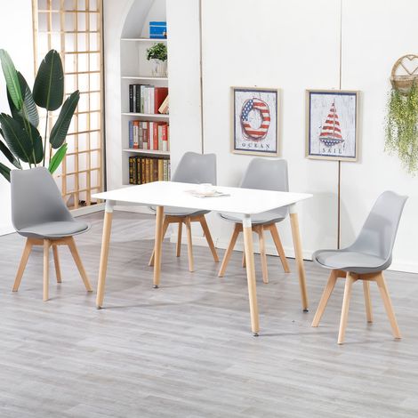 Wokaka Lot Table et Chaises de Salle à Manger- Scandinave - Table 110 cm Blanc - 4 Chaises(Gris)