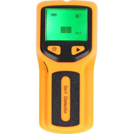 5-in-1 wall stud finder, detector with HD LCD screen for AC wire in wood, yellow center edge (1/5)