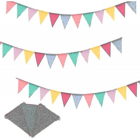 Guirlande de fanions imperméable de 12 m (40 pi), 3 bandes, décorations en toile de jute pour fêtes, jardins et festivals en extérieur (QLB) (1/5)