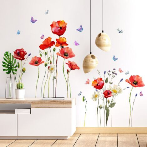 QORVA-Sticker mural fleur 110 x 70 cm, décoration chambre enfant, sticker mural coloré pour salon, chambre bébé, décoration salle de bain réutilisable