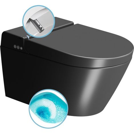WC suspendu WCLEAN Swirlflush avec bidet électronique intégré, noir double mat (1/4)