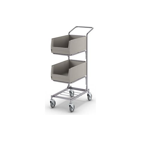 Carrito de servicio  con 2 cajas visualizables  gris plata 