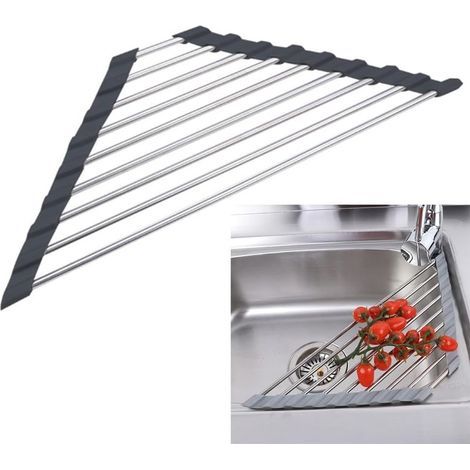 CCYKXA Roll-up triangular dish drainer for kitchen sink - Foldable and multi-purpose dish drainer - Black
