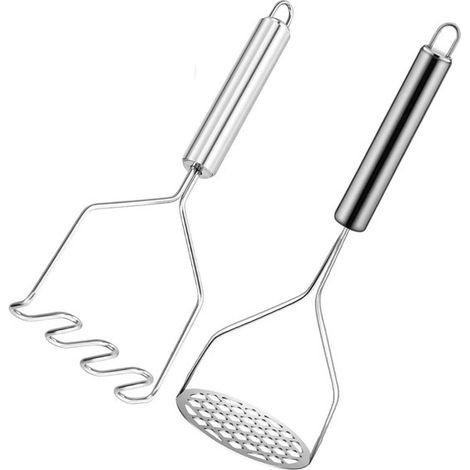 Presse-purée, presse-purée en acier inoxydable, ustensile de cuisine pratique pour la préparation des pommes de terre, légumes, fruits et melons à la maison. (1/5)