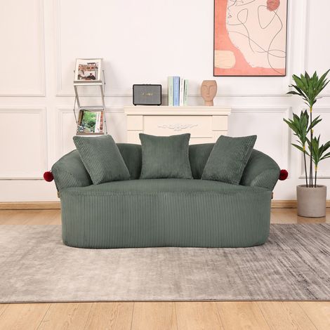 Sofá de 2 plazas 163x93x68 cm de pana verde con cojines para salón - CHICFURN (1/5)